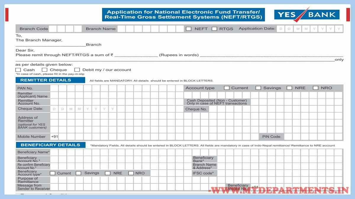 yes bank rtgs neft form