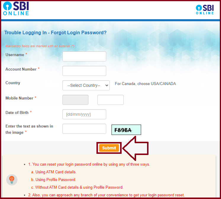 change sbi profile password