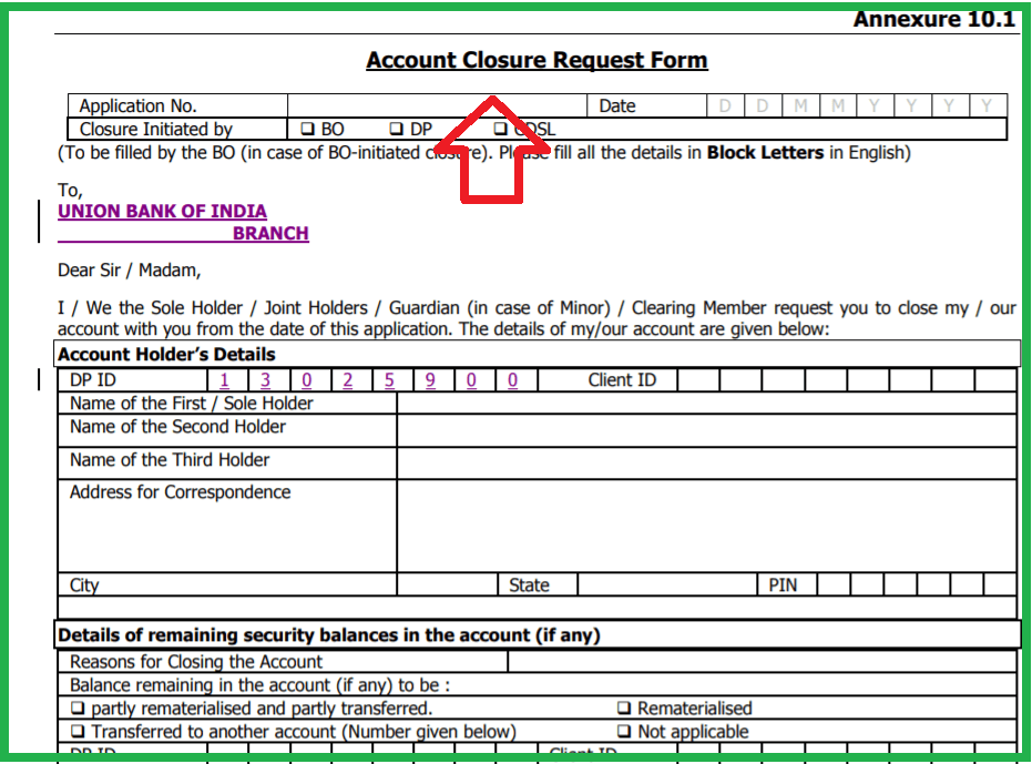 UBI Account Closure Form